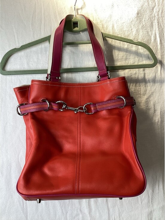 Coach Handbags - Rare Vintage Authentic Coach 9286 Leather Red Pink Hampton Carryall Tote Bag - N
